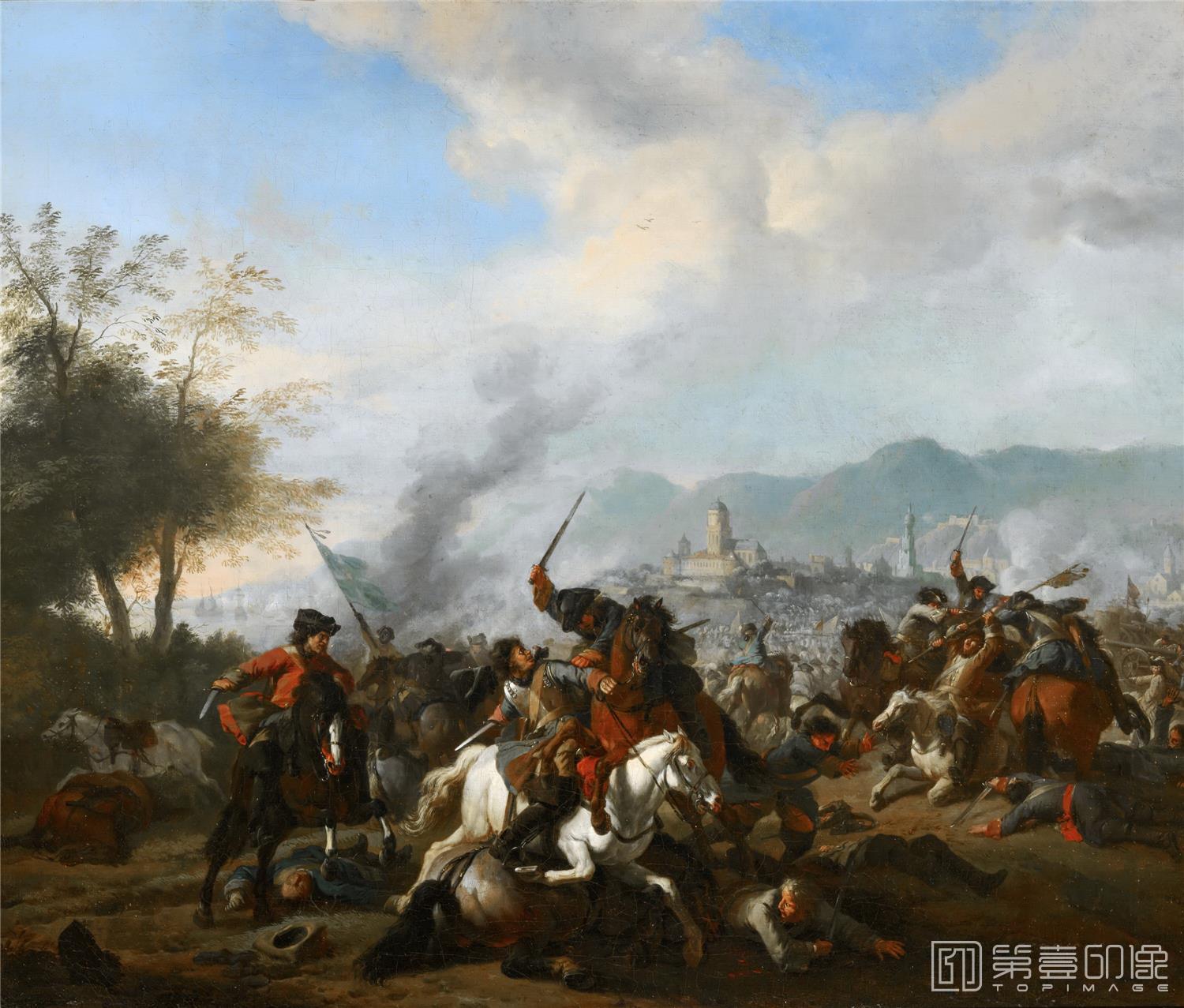 油画-荷兰莫瑞斯泰皇家美术馆Jan van Huchtenburgh - Cavalry Engagement-369